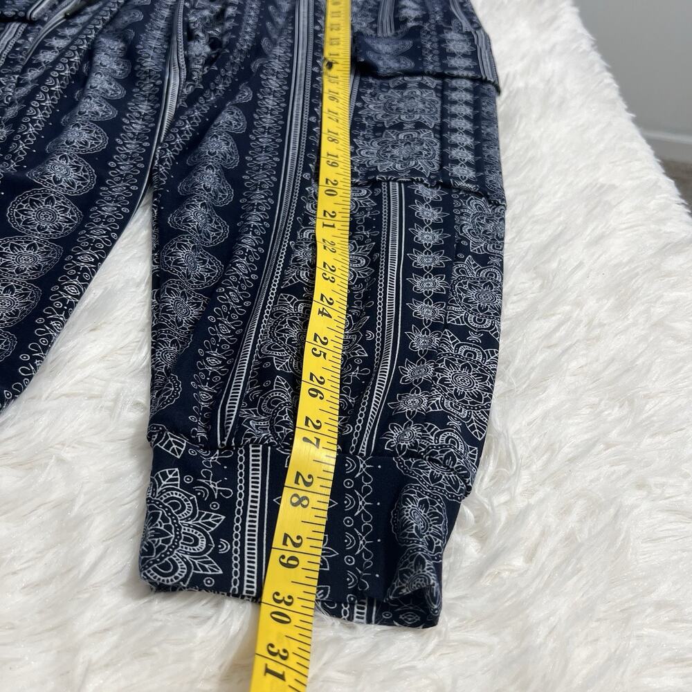 Always Women’s Jogger Pants Blue White Print Stretch Casual Lounge Size L Cargo - Picture 3 of 5